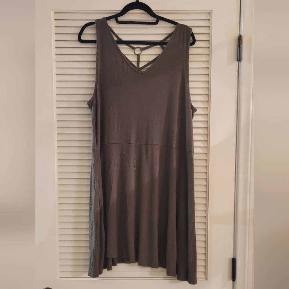 Extra Touch - (Plus-Size) Olive Green Lightweight Summer Sleeveless Dress